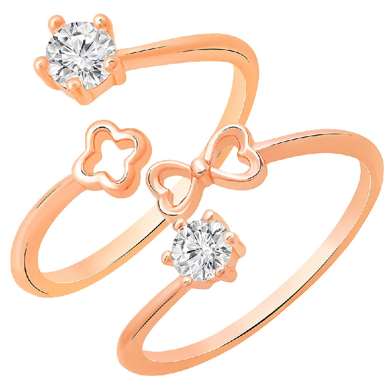 Women's rings etched-band-Darshana Jewels Rose Gold Plated Adjustable Combo Ring