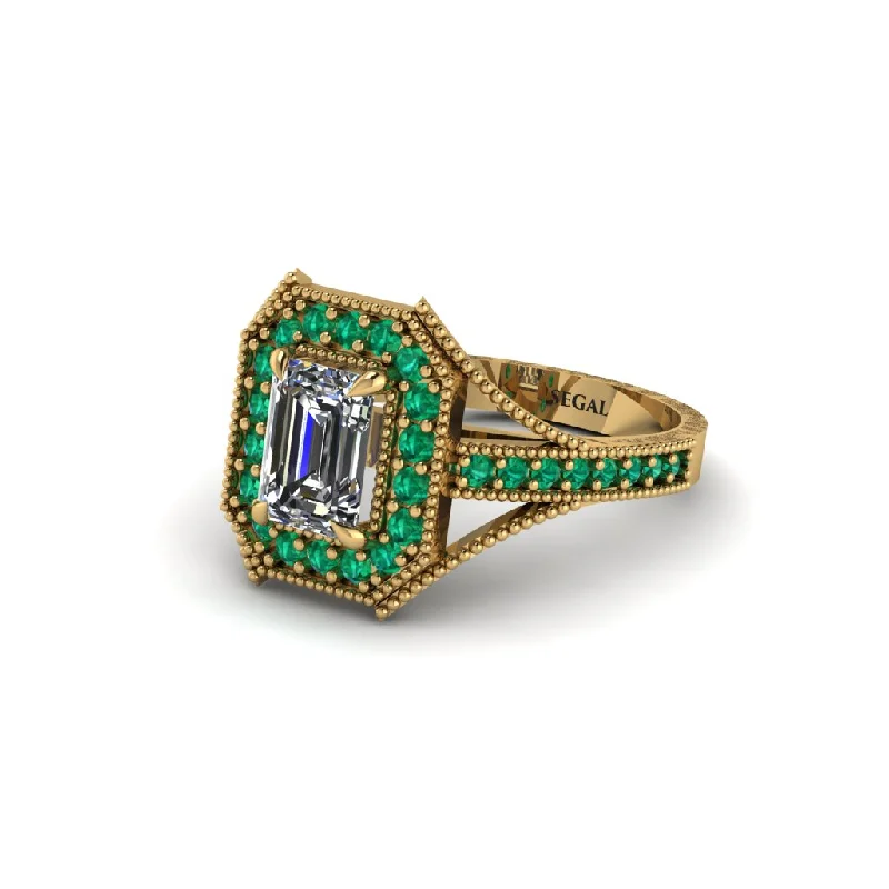 Women's engagement rings celebration-Emerald Cut Emerald Milgrain Halo Engagement Ring - Xanthe No. 16