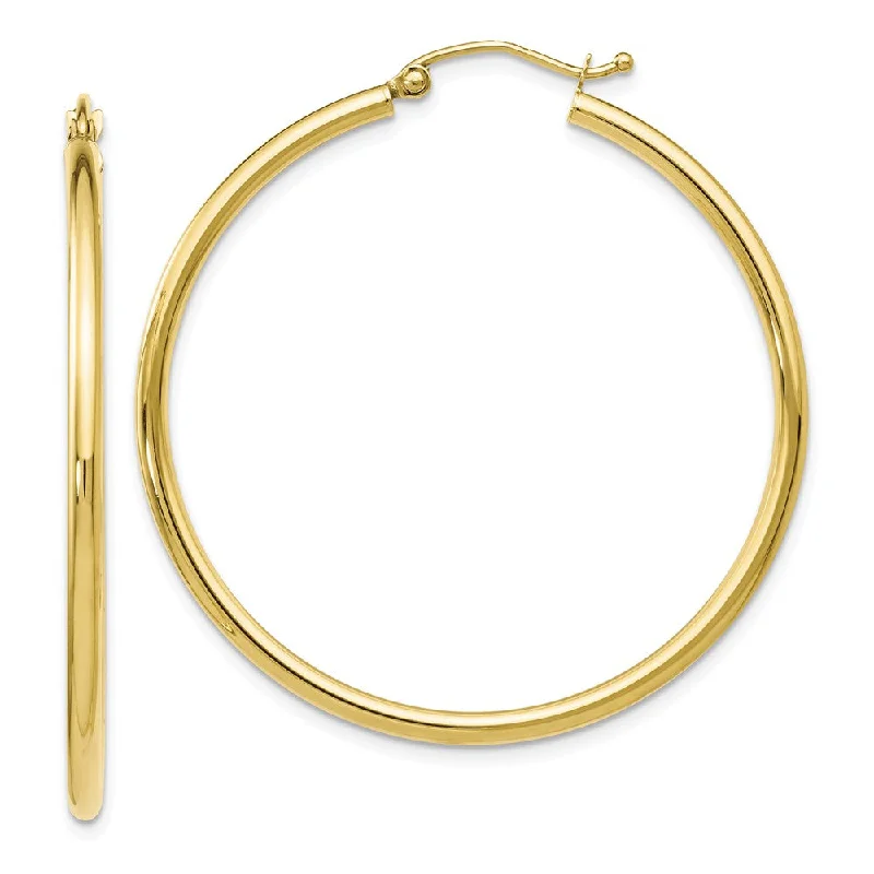 Women's earrings striking-stone-2mm Round Hoop Earrings in 10k Yellow Gold, 40mm (1 1/2 Inch)