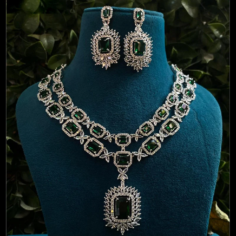 Women's necklaces holiday-Royal Kundan Jewellery Silver Plated American Diamonds Necklace Set