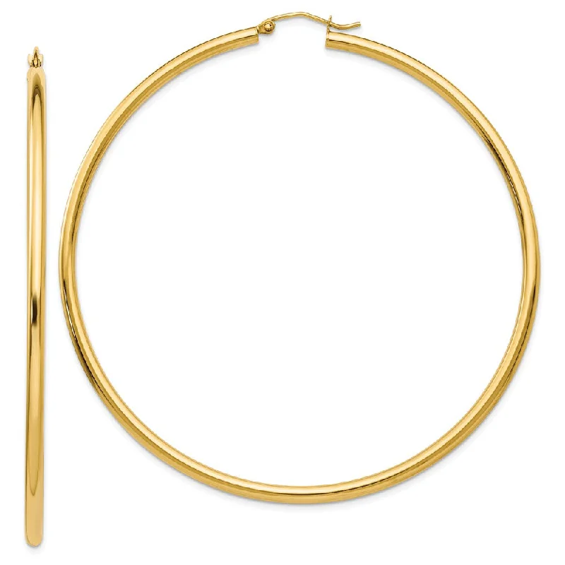 Women's earrings love-stone-2.25mm x 70mm 14k Yellow Gold Polished Round Hoop Earrings