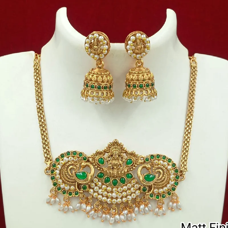 Women's necklaces refined-gold-FS Collection Gold Plated Kundan Stone And Pearls Temple Necklace Set