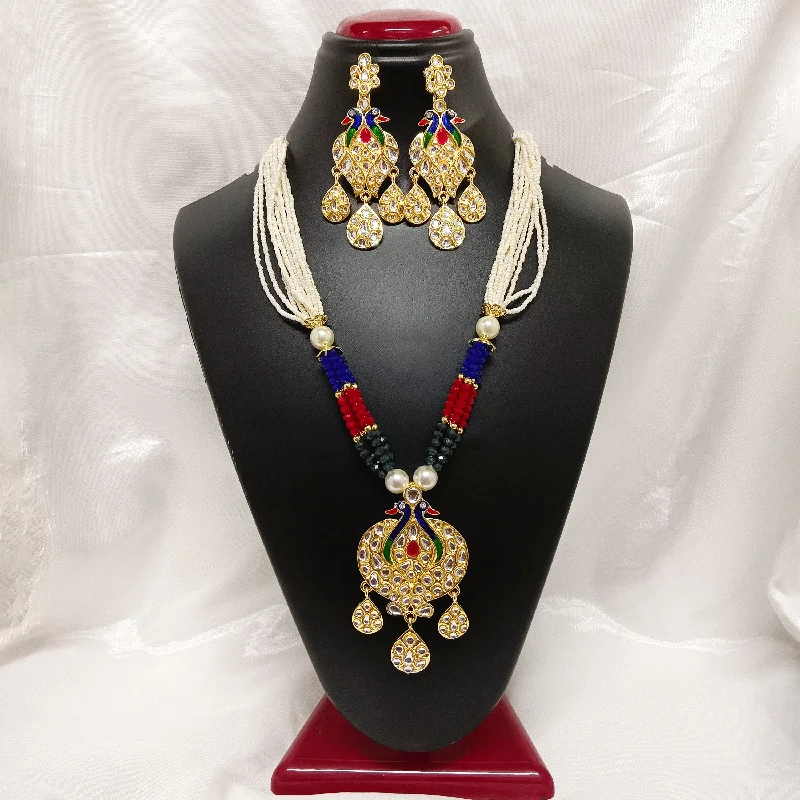 Women's necklaces fine-gemstone-Darshana Jewels Kundan Stone Gold Plated Necklace Set