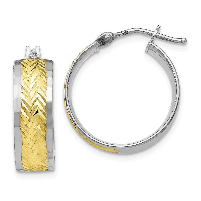 Women's earrings gentle-gold-10k White Gold & Yellow Rhodium Diamond Cut Round Hoop Earrings, 18mm