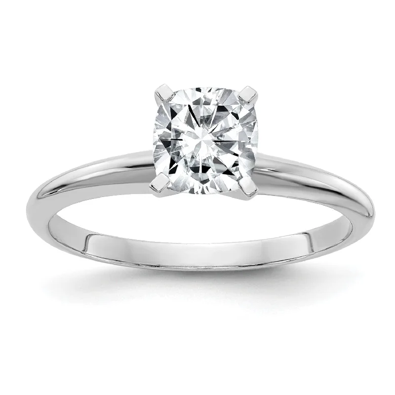 Women's engagement rings delicate-lux-6MM Cushion Moissanite Solitaire Engagement Ring in 14KT White Gold; Size 5