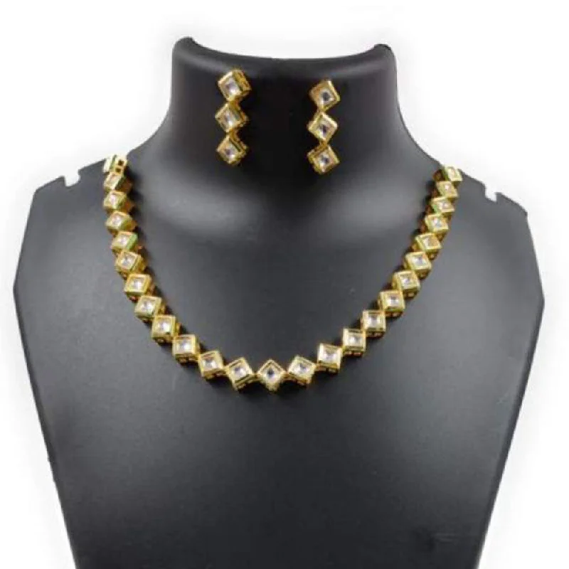 Women's necklaces rare-stone-Shree Chamunda Jewellers Gold Plated Kundan Stone  Necklace Set