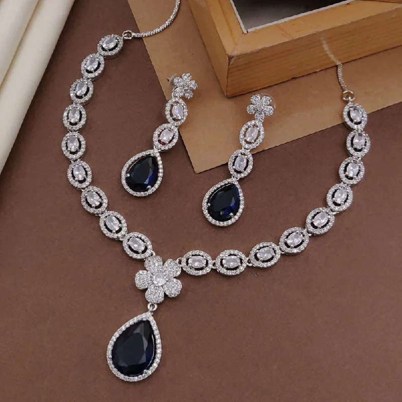 Women's necklaces artisan-finish-Akruti Collection Silver Plated American Diamonds Necklace Set