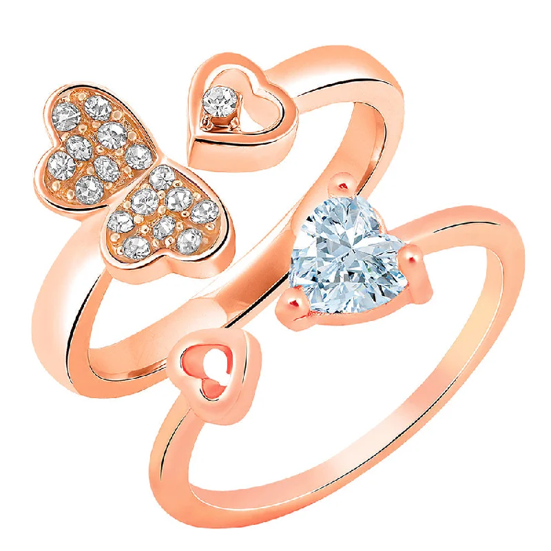 Women's rings soft-feminine-Darshana Jewels Rose Gold Plated Adjustable Combo Ring