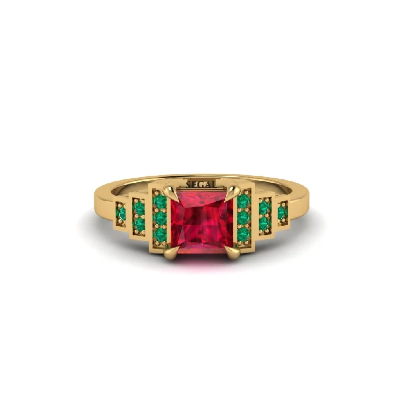 Women's engagement rings radiant-gold-band-Ruby Geometric Princess Cut Engagement Ring - Thea No. 25