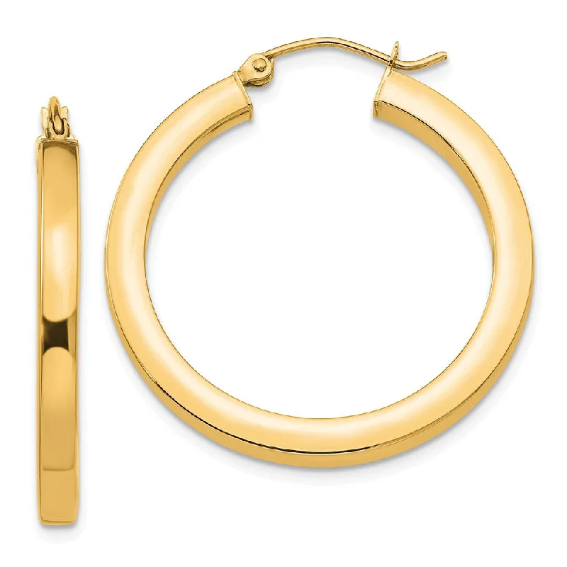 Women's earrings gentle-design-3mm, 14k Yellow Gold Square Tube Round Hoop Earrings, 30mm (1 1/8 In)