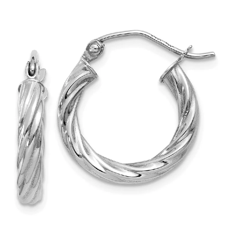 Women's earrings evening-ready-3.25mm x 15mm Polished 14k White Gold Twisted Round Hoop Earrings