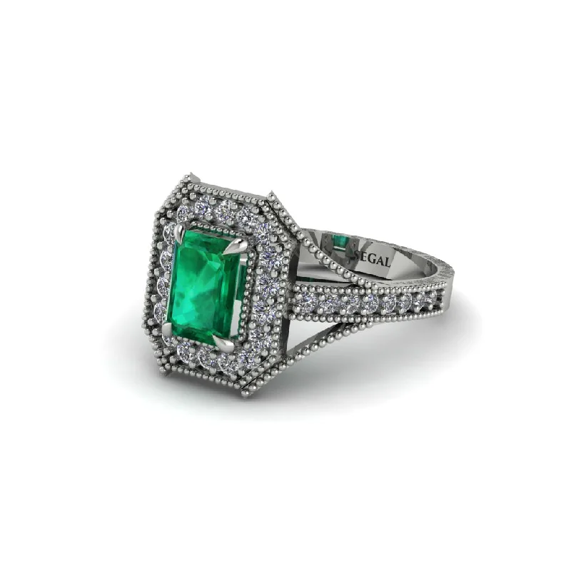 Women's engagement rings vintage-inspired-Emerald Cut Diamond Milgrain Halo Engagement Ring - Xanthe No. 6