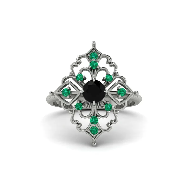 Women's engagement rings timeless-lux-Emerald Royal Filigree Cluster Engagement Ring - Zinnia No. 24