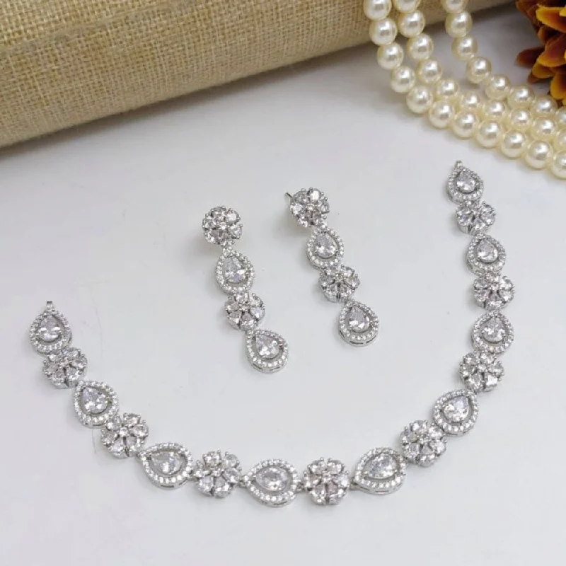 Women's necklaces creative-chain-Aamrapali Silver Plated American Diamond Necklace Set