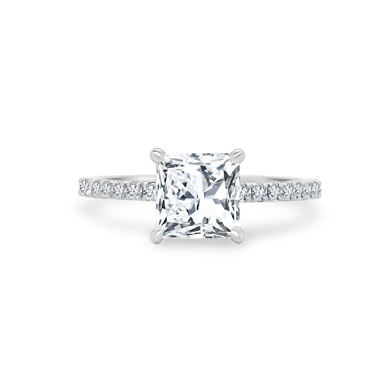 Women's rings fine-silver-Princess Cut Solitaire on Diamond Band