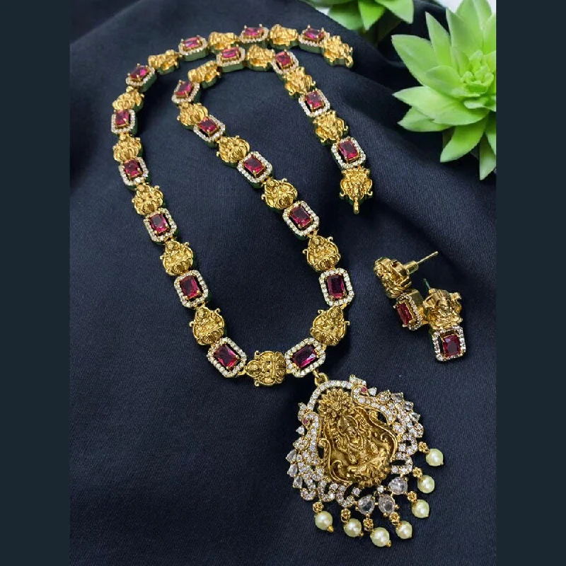 Women's necklaces striking-chic-Sona Creation Gold Plated Crystal Stone And Temple Necklace Set