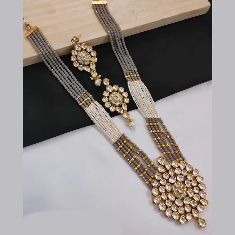 Women's necklaces garnet-SNERA Gold Plated Crystal Stone Pearls And Beads Mirror Necklace Set