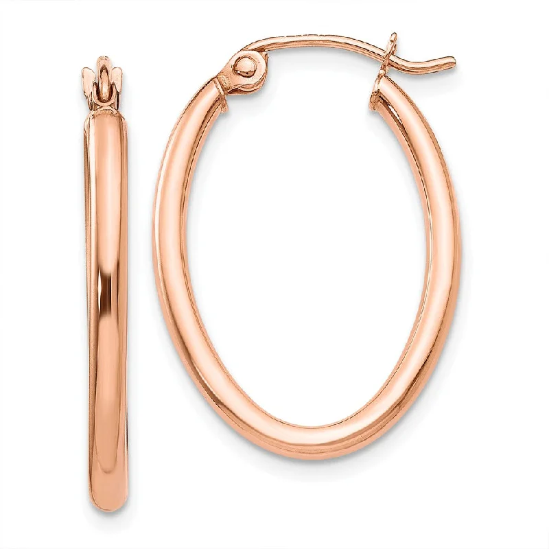 Women's earrings striking-metal-2mm x 31mm Polished 14k Rose Gold Classic Oval Hoop Earrings