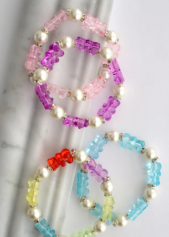 Women's bracelets spiral-Gummy Bear & Pearl Bracelet