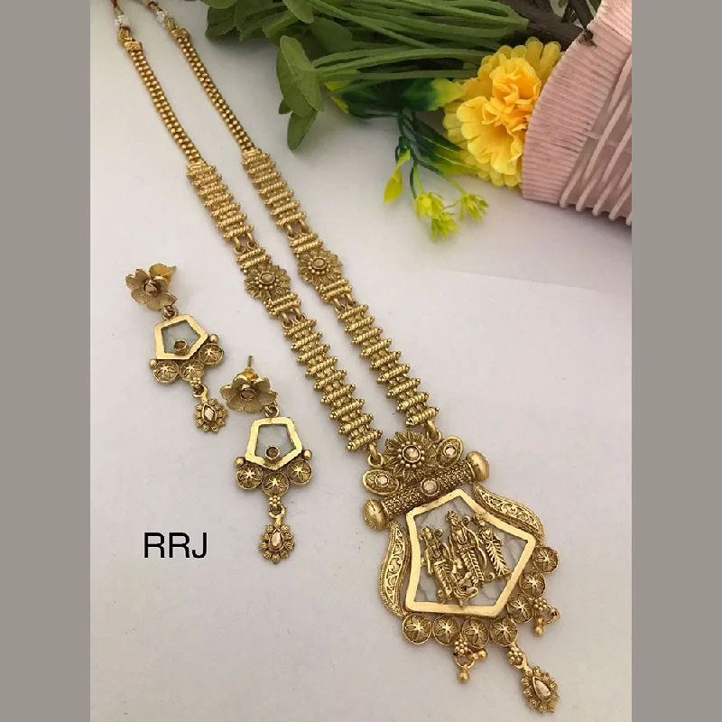 Women's necklaces enduring-style-FS Collection Gold Plated Pota Stone Temple Necklace Set