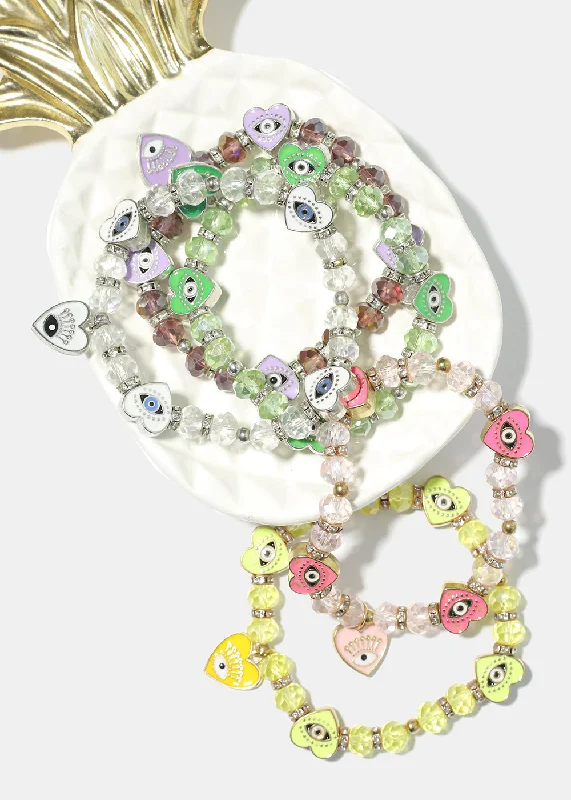 Women's bracelets refined-Heart with Evil Eye Charm Bracelet