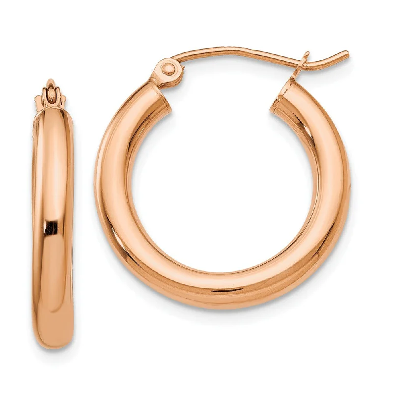 Women's earrings artisan-gem-3mm, 14k Rose Gold Polished Round Hoop Earrings, 20mm (3/4 Inch)