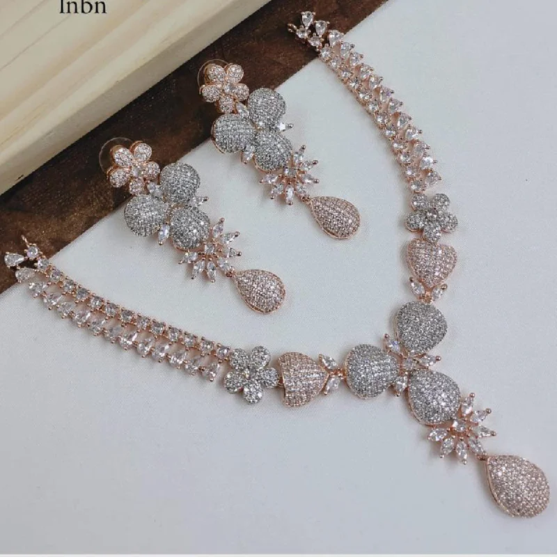 Women's necklaces evening-chic-SNERA Rose Gold Plated American Diamond Necklace Set