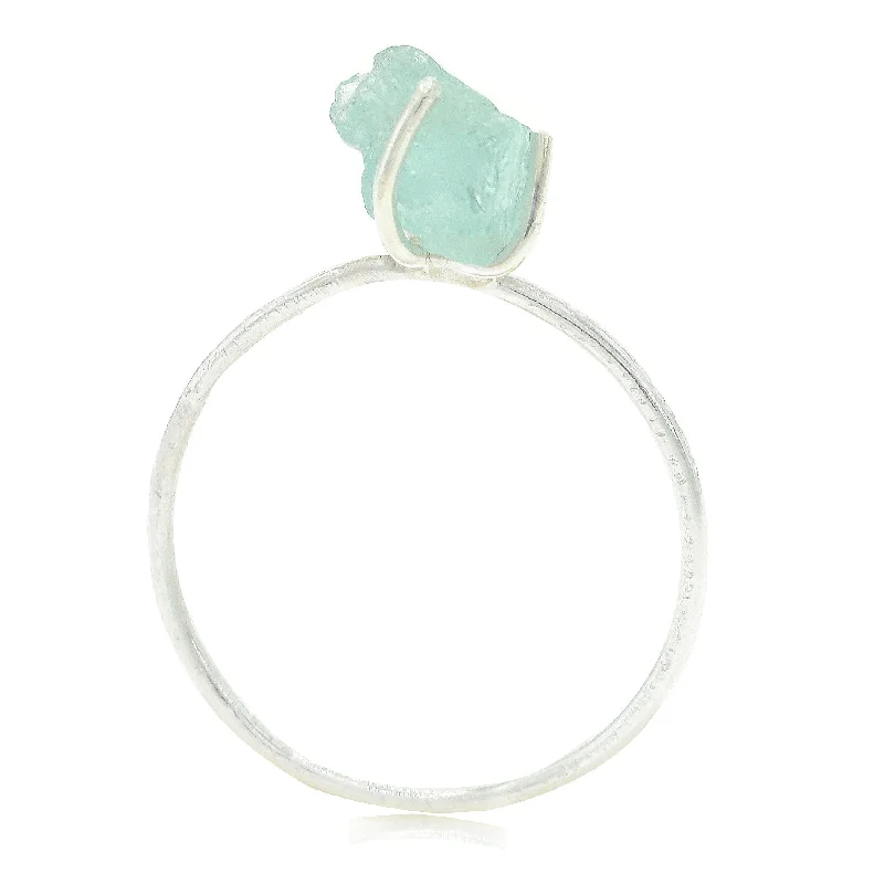 Women's rings refined-rose-Raw Aquamarine Gemstone Ring