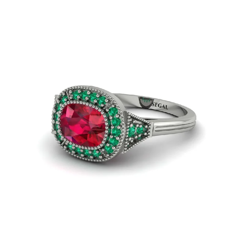 Women's engagement rings dream-gift-Cushion Cut Ruby Milgrain Halo Engagement Ring - Blake No. 27