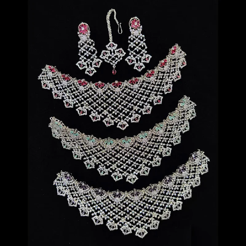 Women's necklaces artisan-style-JCM Silver Plated American Diamond Choker Necklace Set