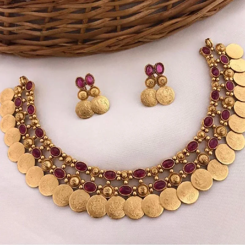 Women's necklaces gentle-chic-JCM Gold Plated Pota Stone Temple Necklace Set