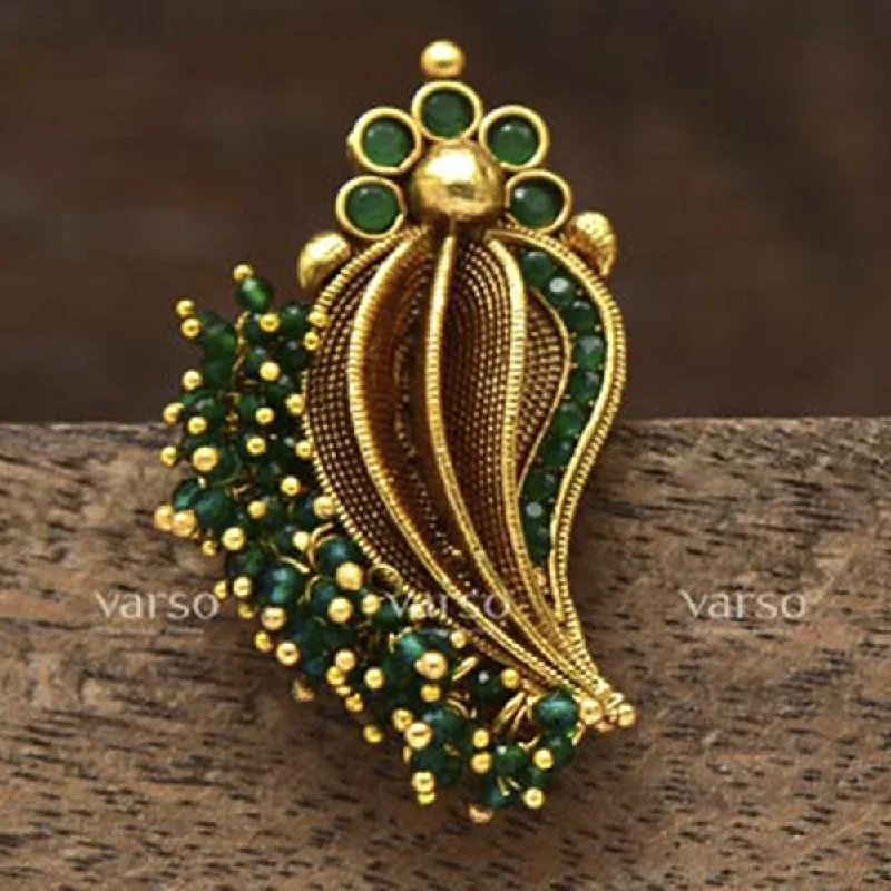 Women's rings sleek-surface-Darshana Jewels Green Gold Polish Brass Adjustable Ring - 20103A