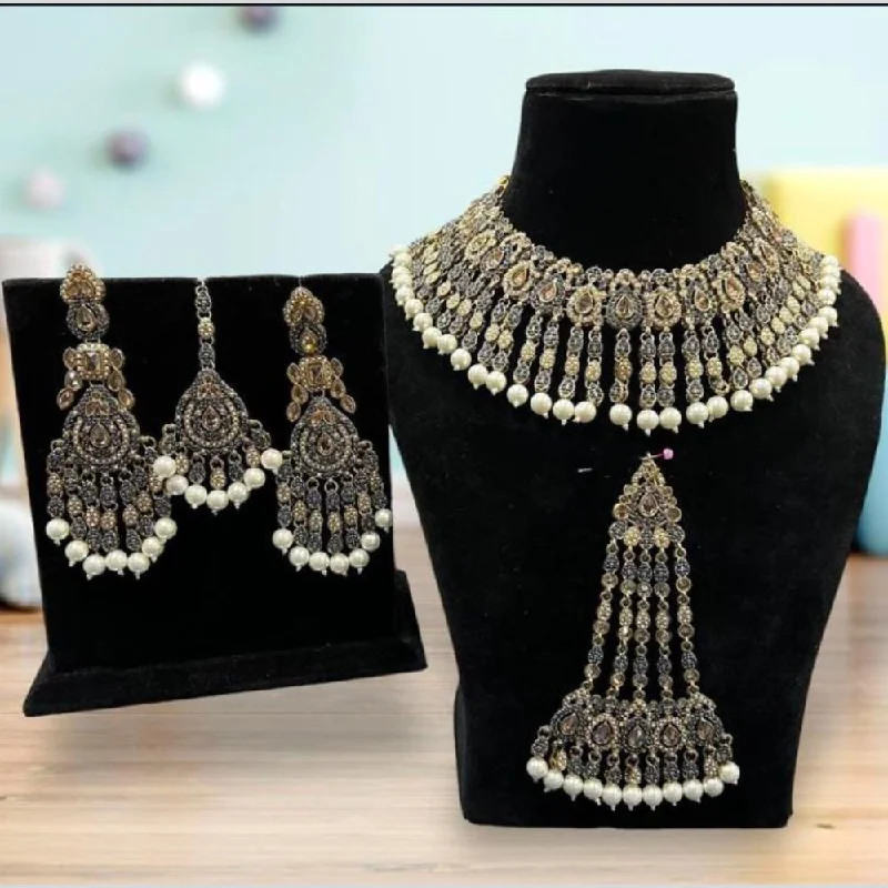 Women's necklaces contemporary-Hira Collections Gold Plated Crystal Stone And Beads Necklace Set