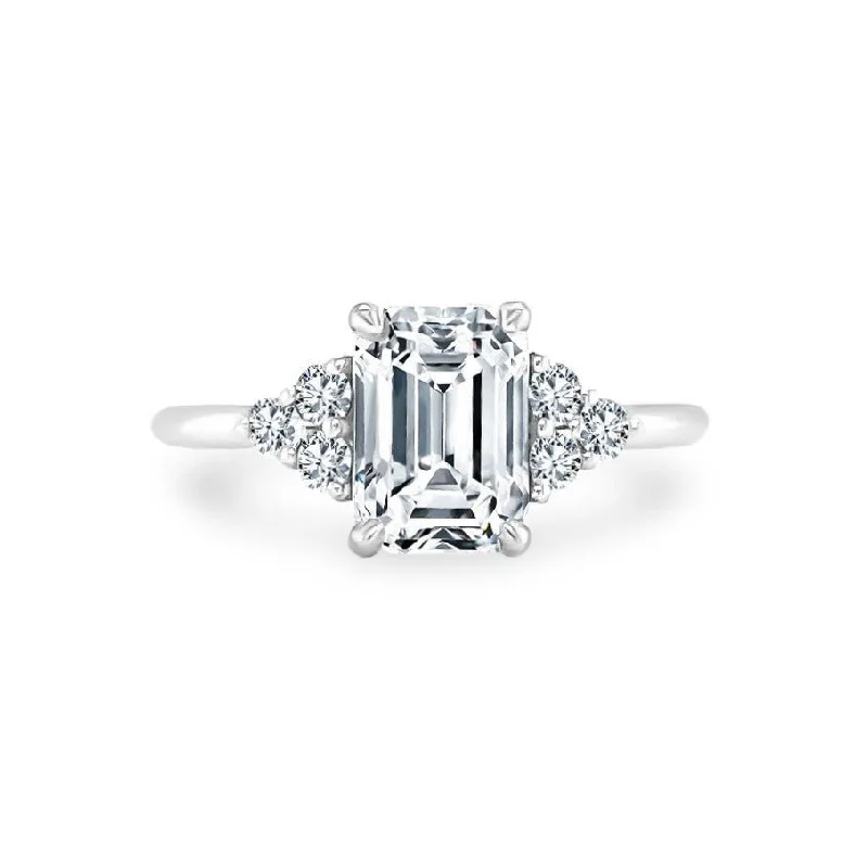 Women's rings refined-blush-Emerald Cut with Round Trio Side Stones