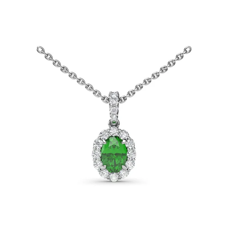 Women's necklaces contemporary-Emerald and Diamond Halo Necklace P1835E