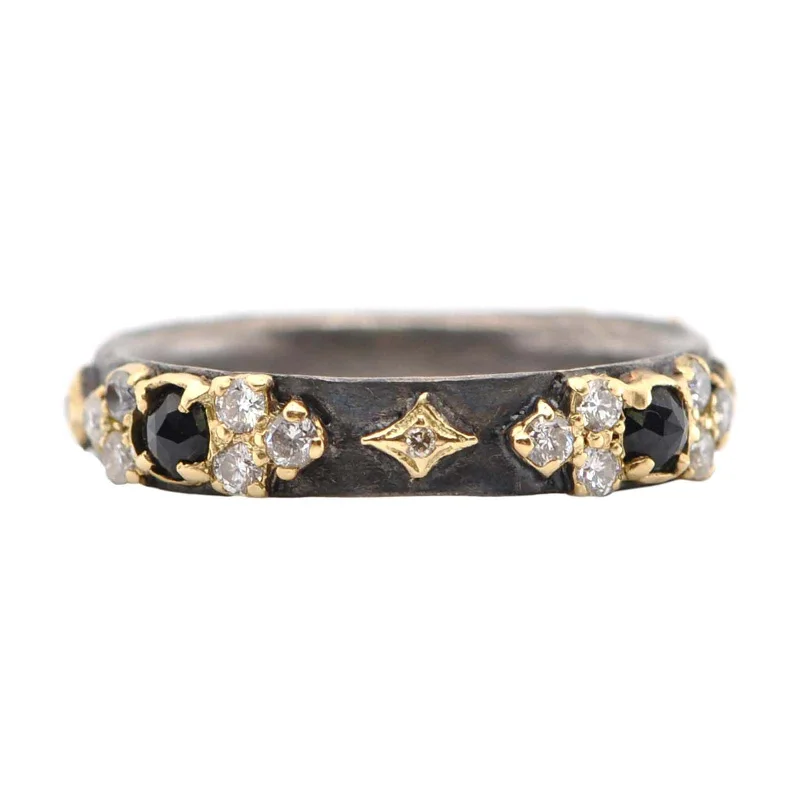 Women's rings striking-chic-Old World Stackable Ring with Diamonds and Black Sapphires