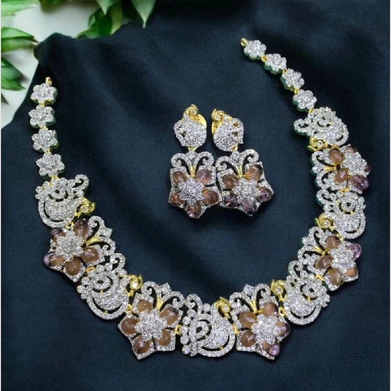 Women's necklaces evening-gem-Sona Creation Gold Plated American Diamonds Necklace Set