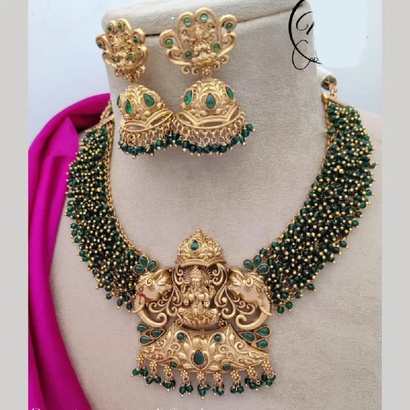 Women's necklaces retro-elegance-Jewel Addiction Gold Plated Kundan Stone And Pearls Temple Choker Necklace Set