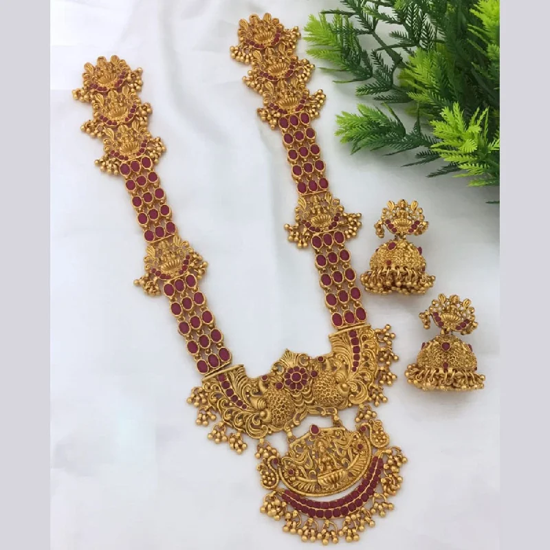 Women's necklaces fine-rose-chain-Manisha Jewellery Gold Plated Pota Stone Temple Necklace Set