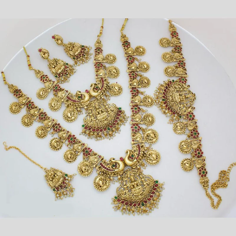 Women's necklaces gentle-gem-Manisha Jewellery Gold Plated Pota Stone Temple Semi Bridal Necklace Set