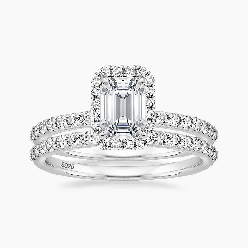 Women's engagement rings radiant-pink-2CT Bridal Emerald Cut CZ Engagement Ring Sets