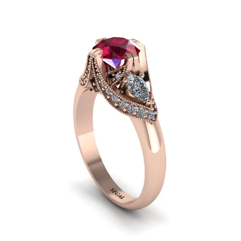 Women's engagement rings radiant-lux-Ruby Vintage Round Cut Engagement Ring - Kali No. 11