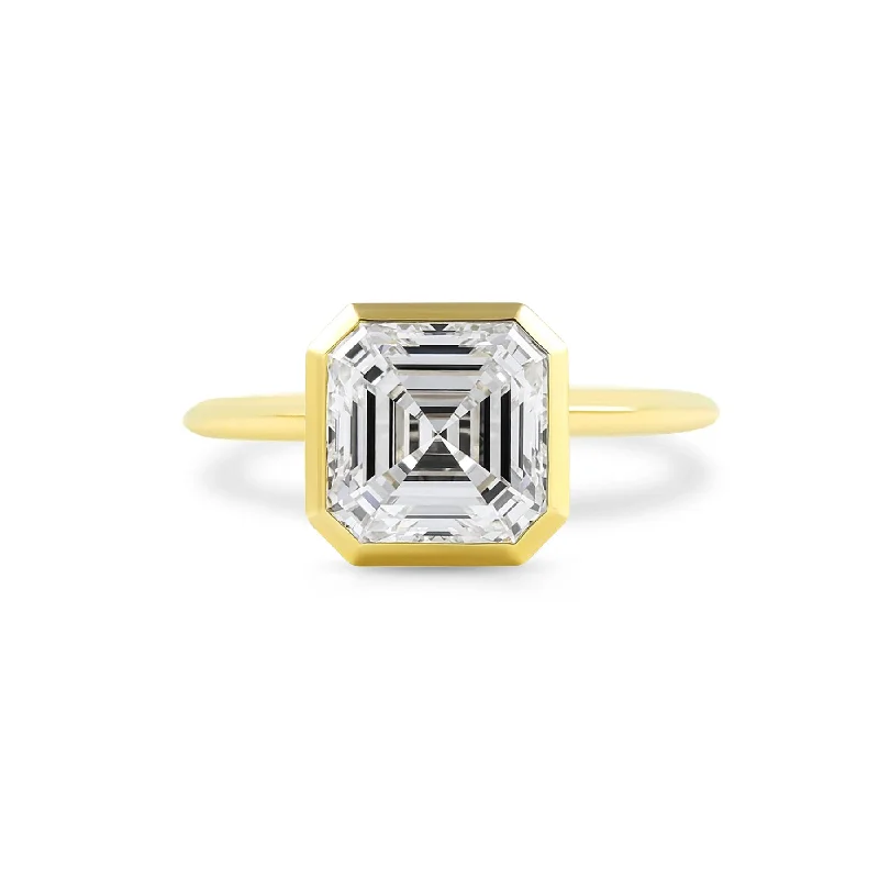 Women's rings enduring-style-Bezel Set Asscher Cut Solitaire