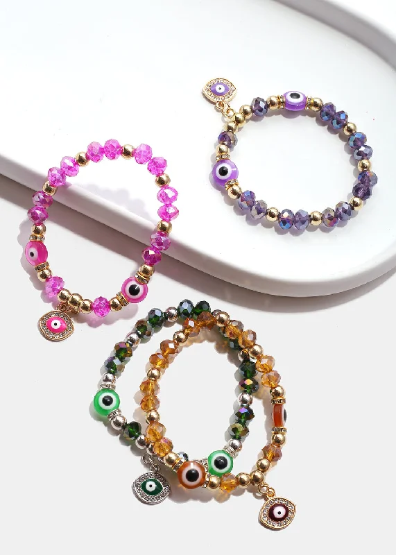 Women's bracelets love-stone-Colorful Evil Eye Bracelet & Earring Set