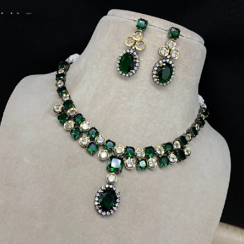 Women's necklaces green-gold-Royal Kundan Jewellery American Diamond Necklace Set