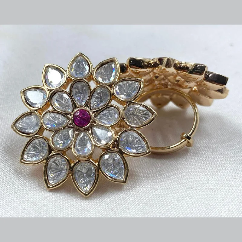 Women's rings refined-rose-Royal Kundan Jewellery Gold Plated Polki Kundan Finger Ring