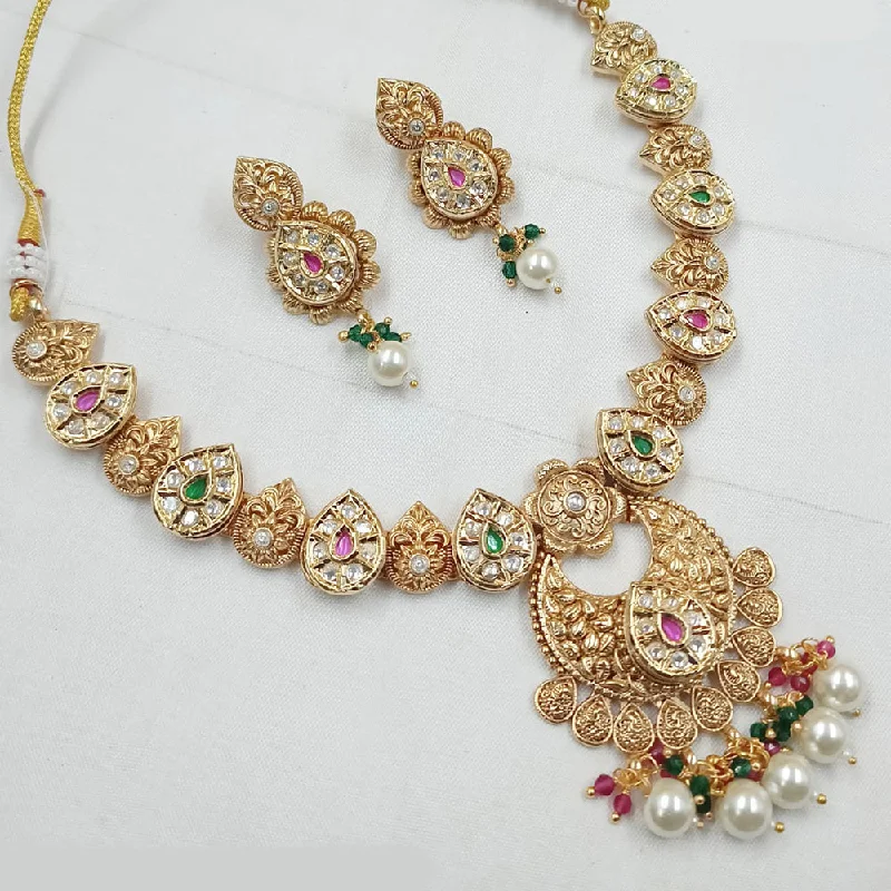 Women's necklaces fine-chain-silver-Padmawati Bangles Gold Plated Crystal Stone And Pearls Necklace Set