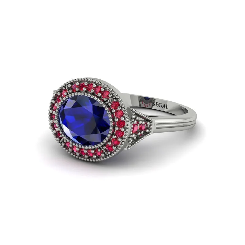 Women's engagement rings celebration-Oval Cut Sapphire Milgrain Halo Engagement Ring - Alexandria No. 60