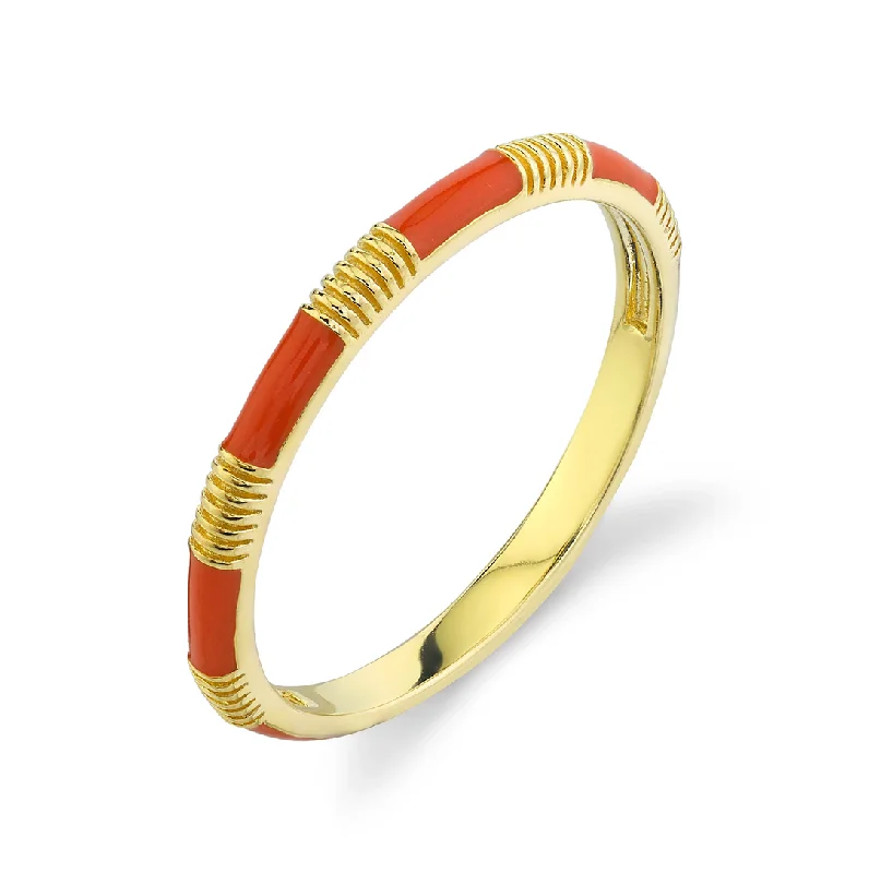 Women's rings refined-silver-18k Yellow Gold Orange Enamel Stackable Ring