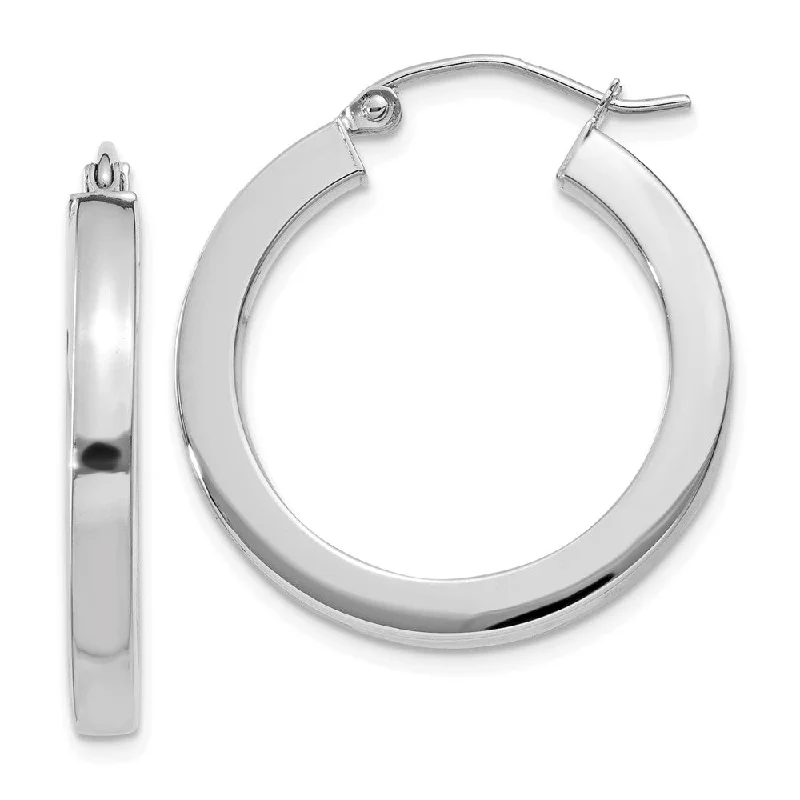 Women's earrings daily-glow-3mm, 14k White Gold Square Tube Round Hoop Earrings, 25mm (1 Inch)